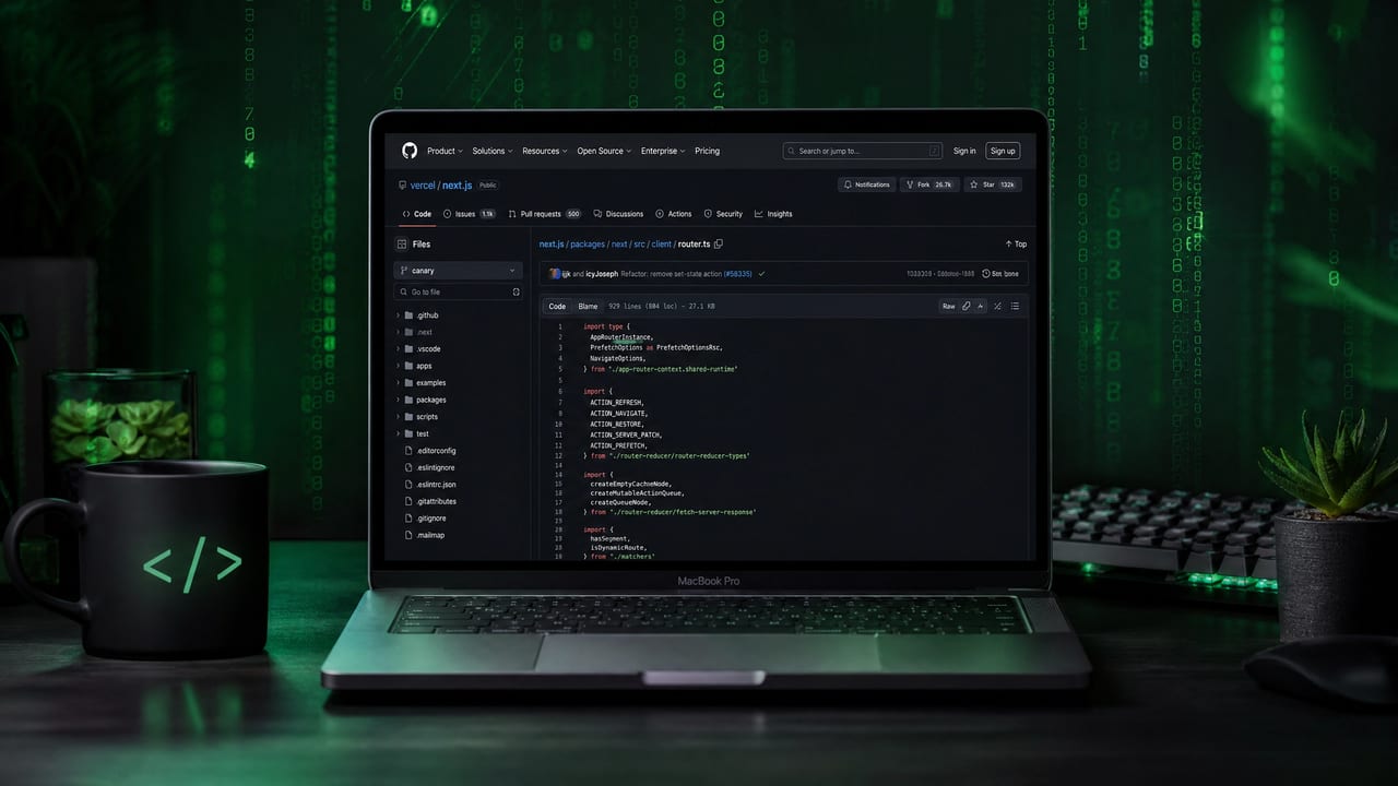 Tela com código e logo do GitHub em ambiente escuro — melhores repositórios para aprender programação